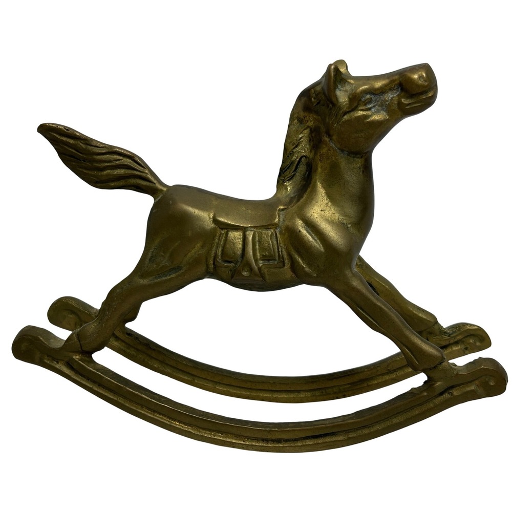 Vintage Brass Rocking Horse Figurine‎ Statue Equestrian Decor Collectible